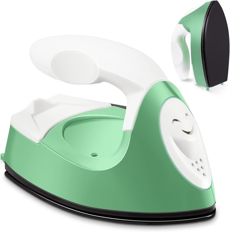 Honoson Mini Craft Iron Mini Heat Press Small Iron 3.93 x 2.36 x 2.76 in Portable Handy Tiny Flatiron with Charging Base Accessory for Fuse Bead Patch DIY Heat Transfer Vinyl(Green) - Image 1
